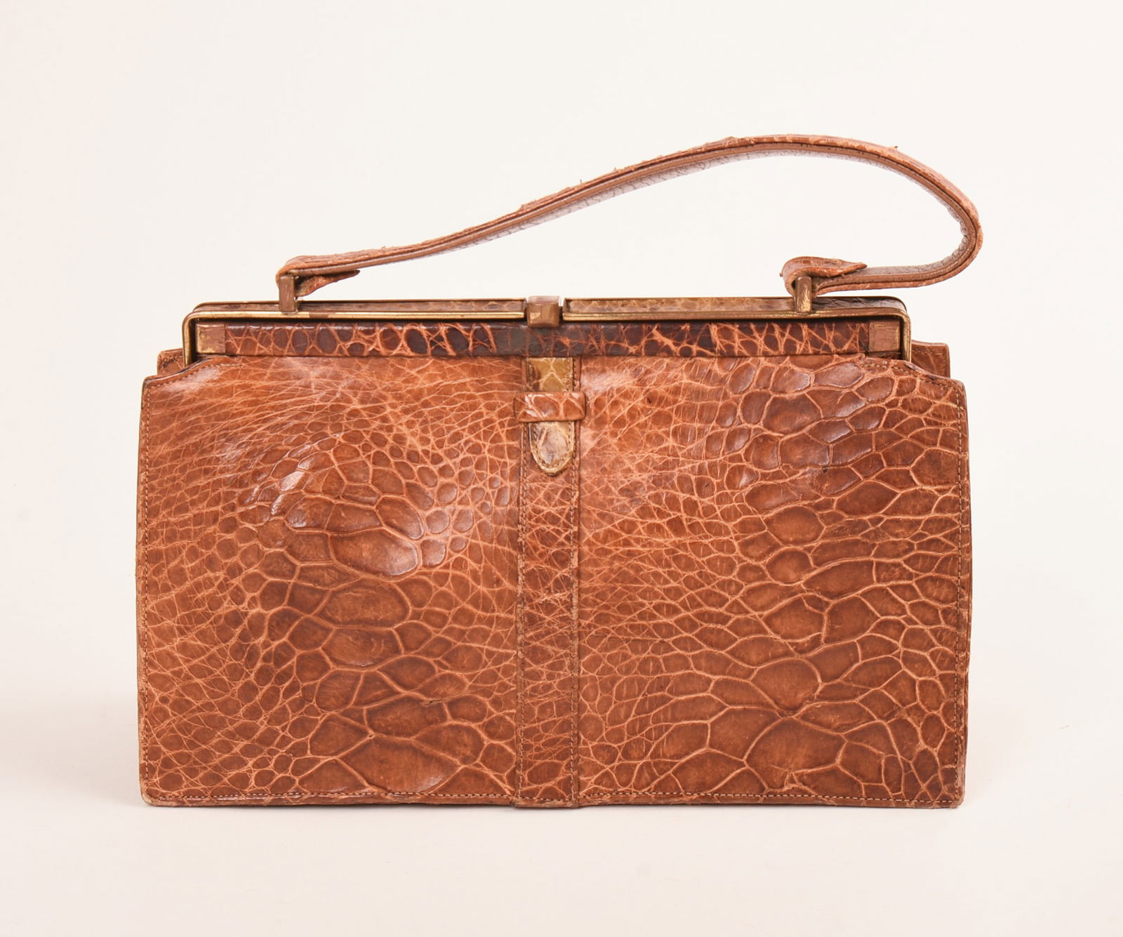 Vintage Alligator Pattern Handbag with Brass Trim Latch (1 of 6)