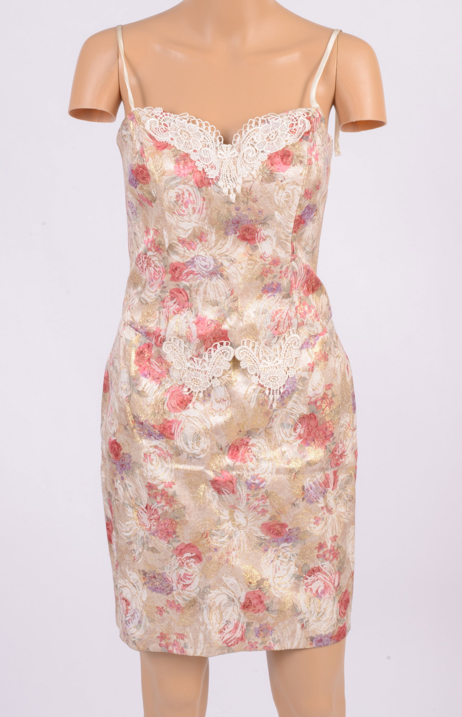 Fredericks of Hollywood Floral Brocade Skirt and Corset Top: Size 3/4, skirt length 19 inches, good condition