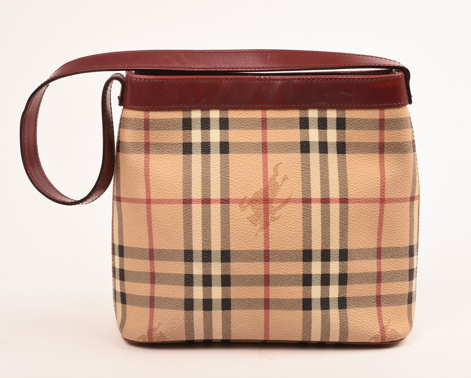 Burberry London Plaid and Leather Purse: 8 inches x 9 inches
