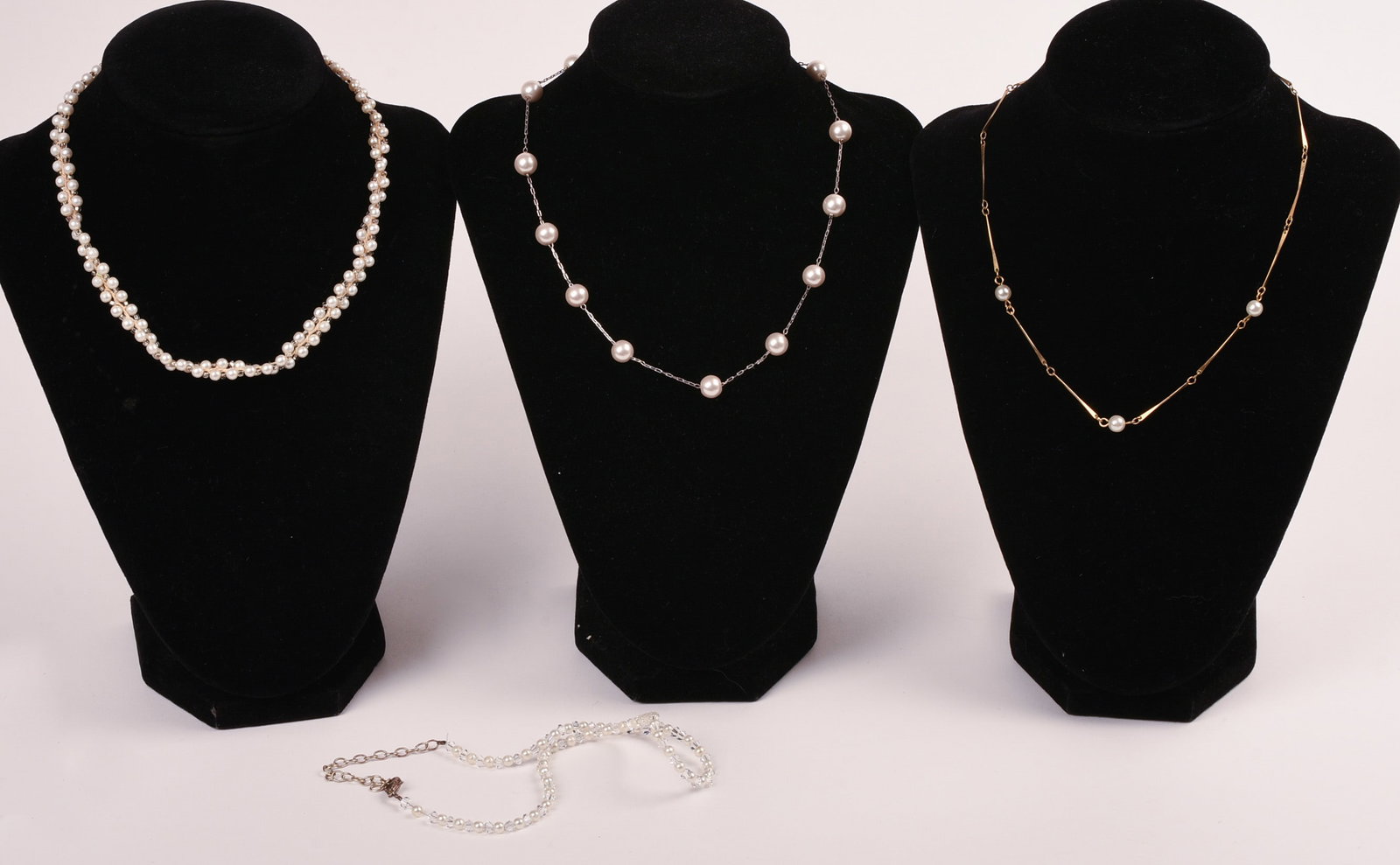 Four Short Faux Pearl Necklaces: Longest length 16 inches