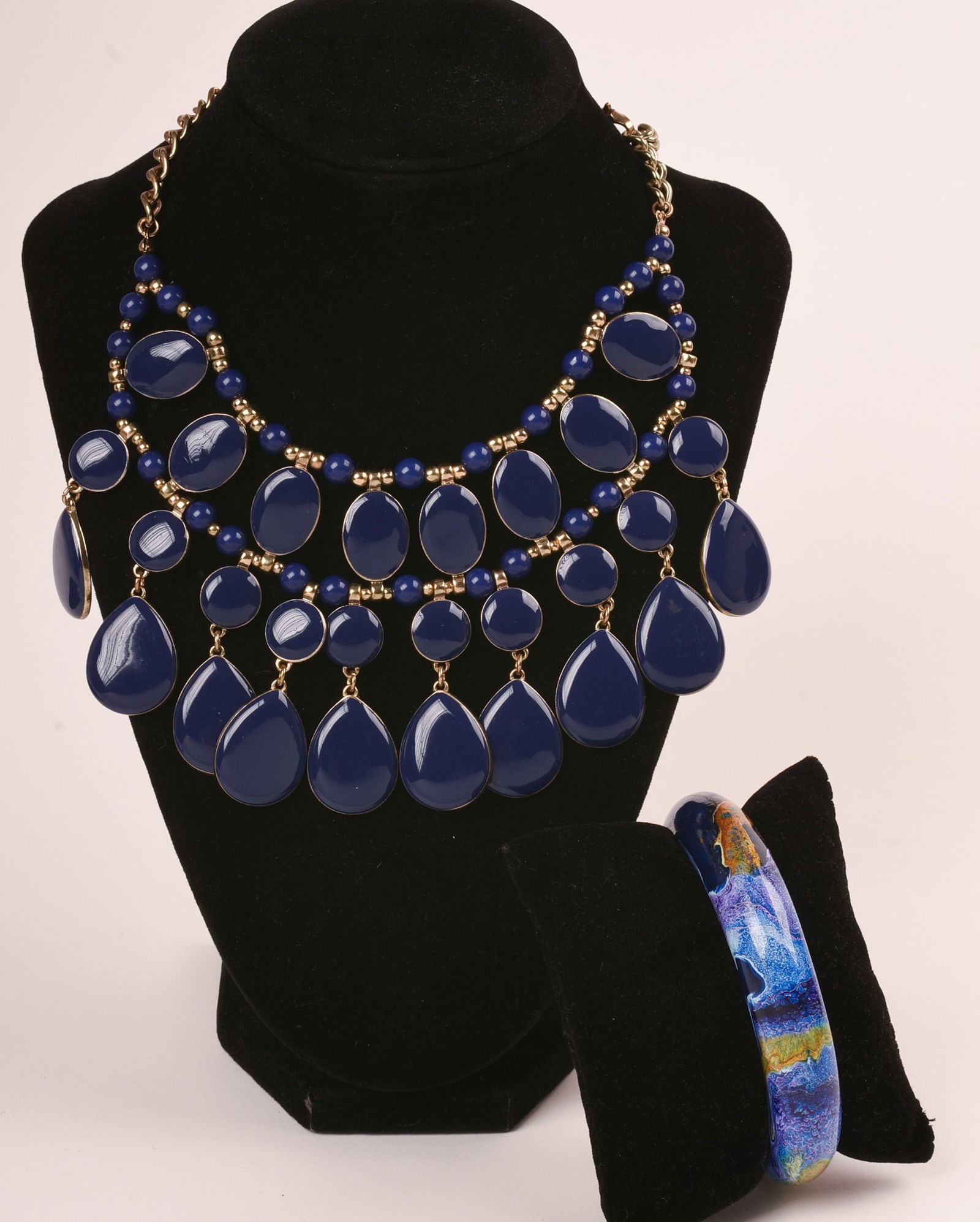 Navy and Gold Bead Collar Necklace (1 of 3)