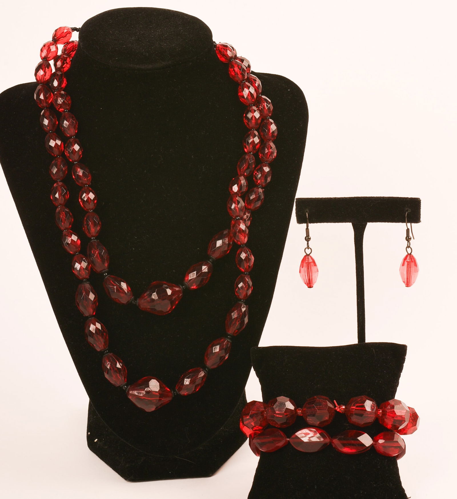 Ruby Red Double Strand Bead Necklace Set (1 of 2)