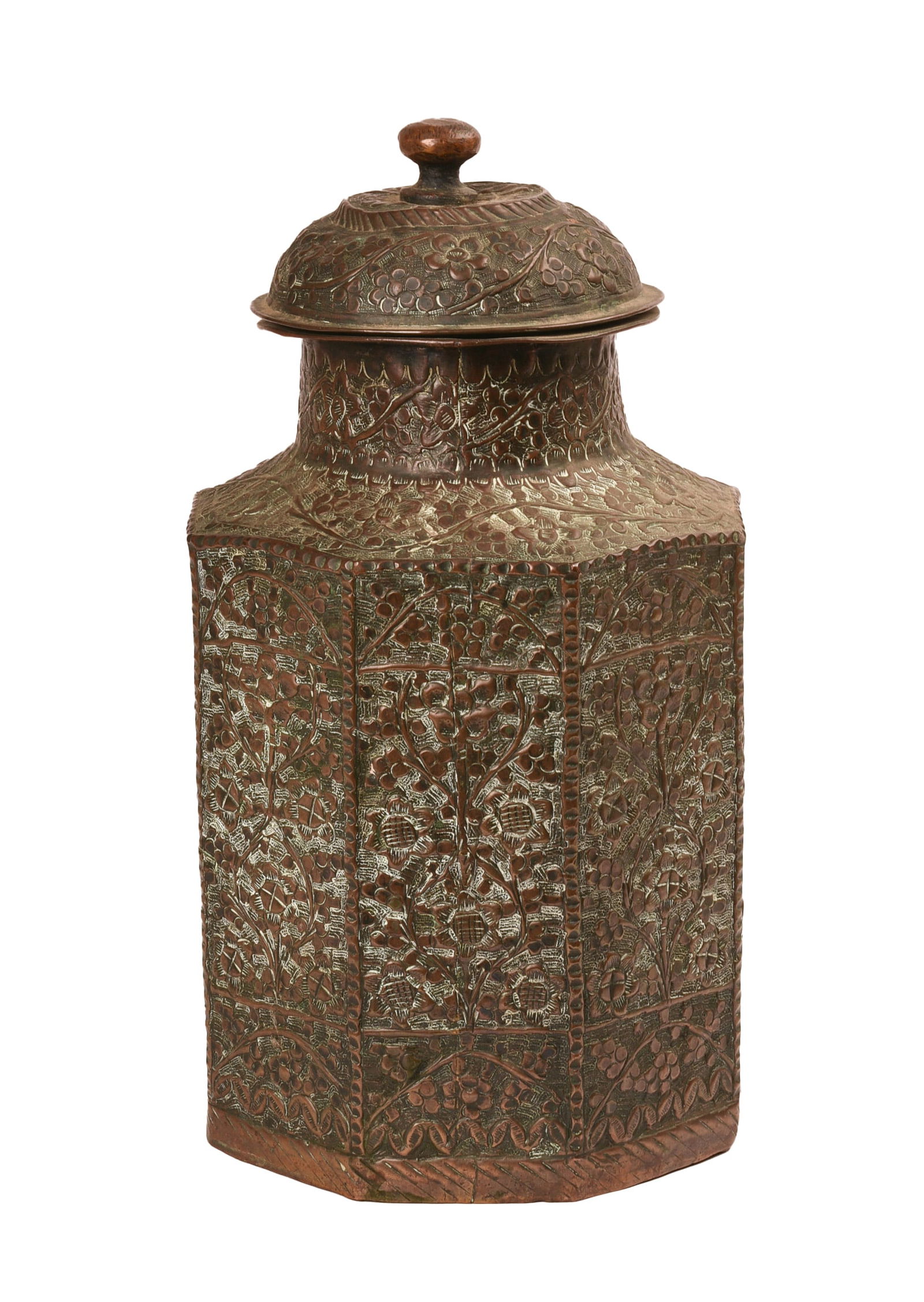 EARLY HAMMERED COPPER LIDDED JAR (1 of 3)