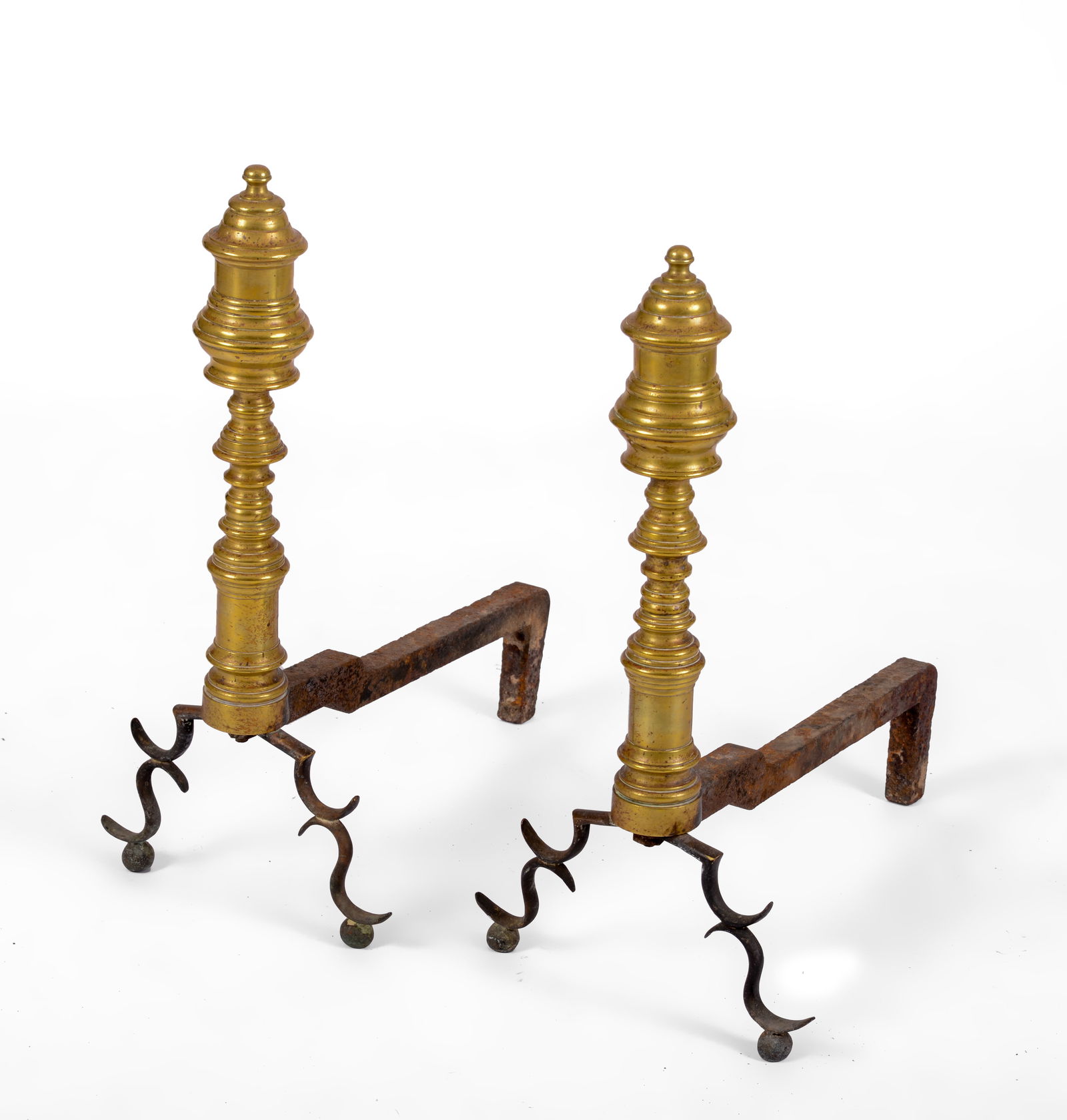 ANTIQUE TURNED BRASS ANDIRONS (1 of 3)