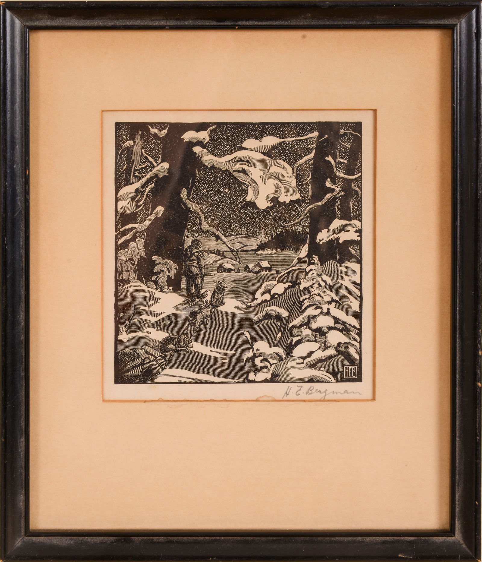 HENRY ERIC BERGMAN COMING HOME WOODCUT (1 of 3)