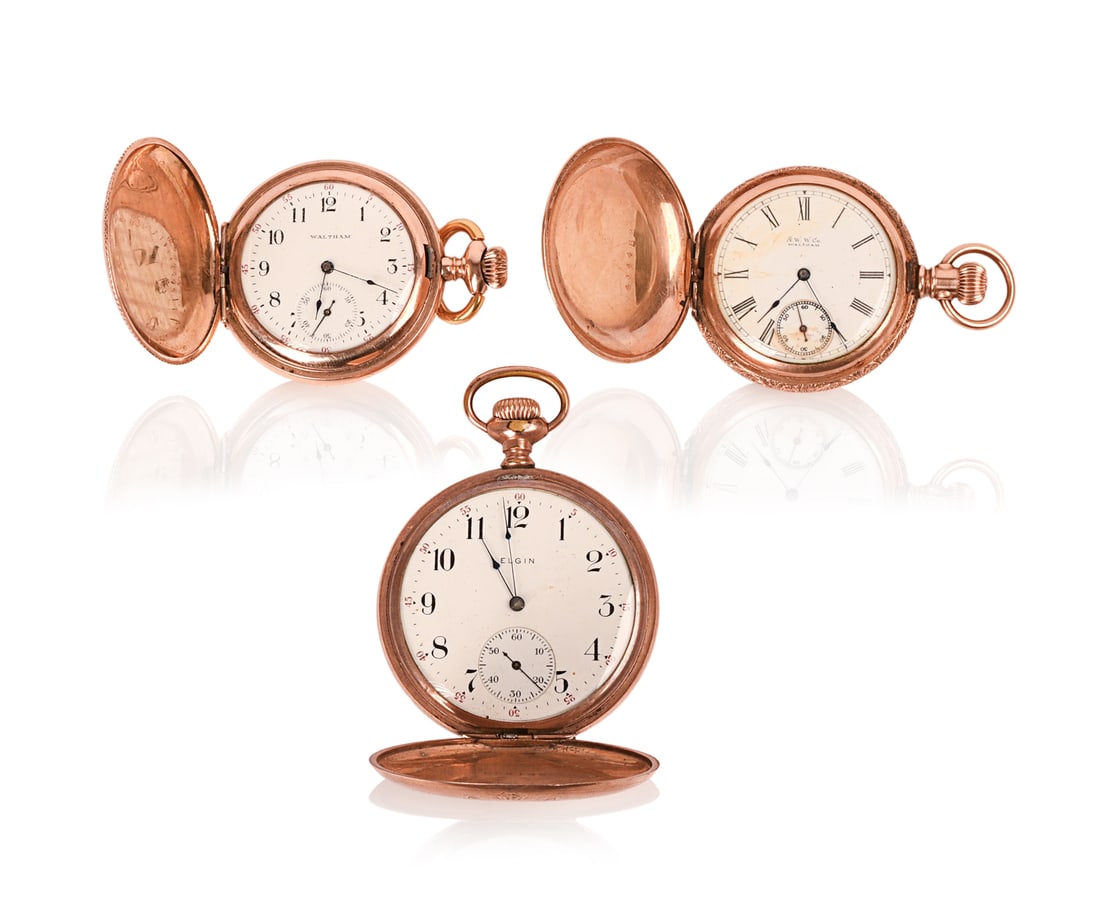 THREE HUNTER CASE POCKET WATCHES (1 of 7)