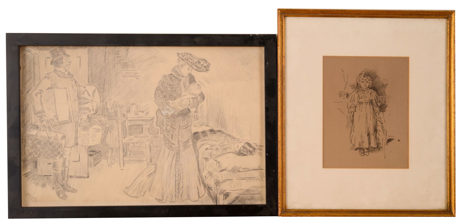 TWO EARLY 20TH CENTURY PENCIL DRAWINGS. (1 of 2)