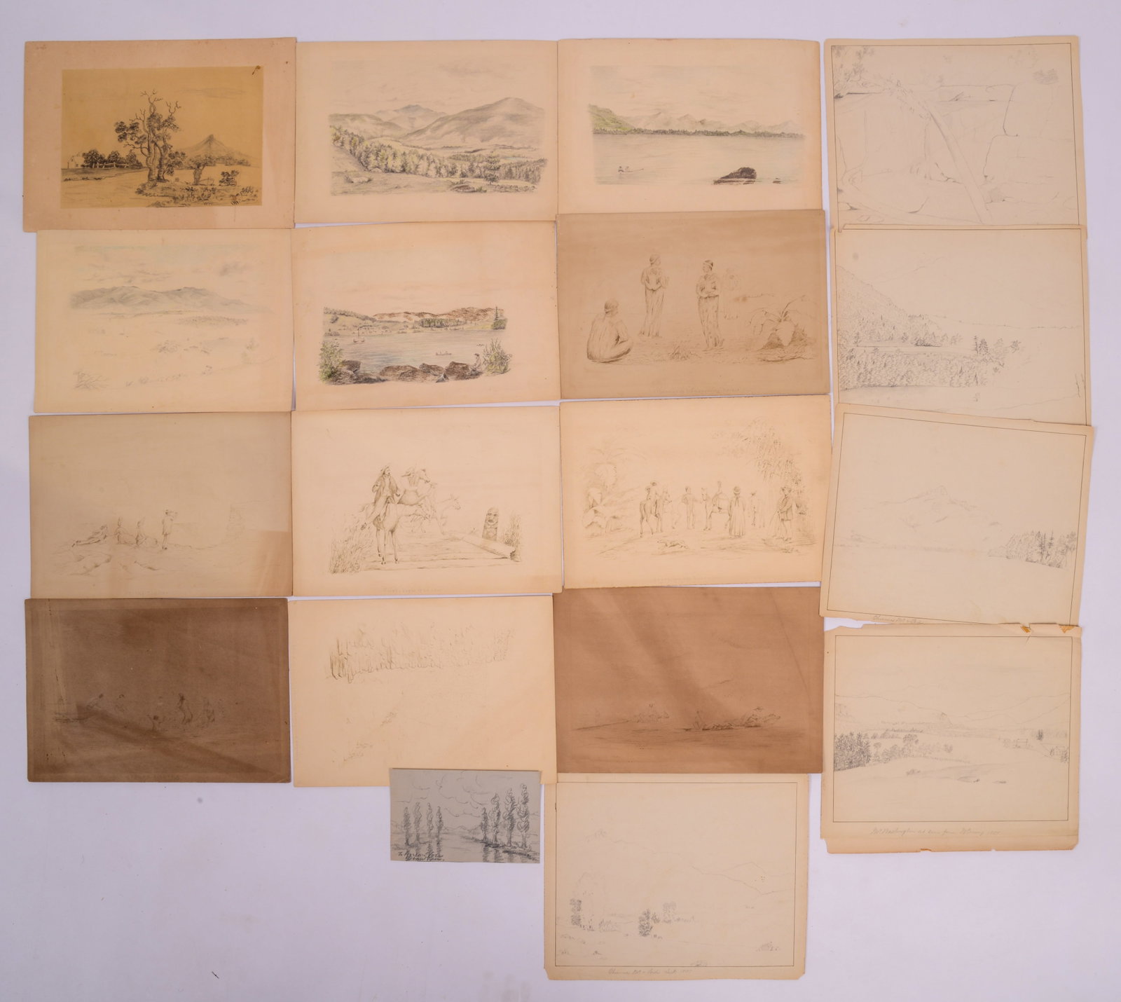 GROUP OF 19TH AND EARLY 20TH CENTURY PENCIL DRAWINGS.: Unknown artist, most 8 x 10 inches.