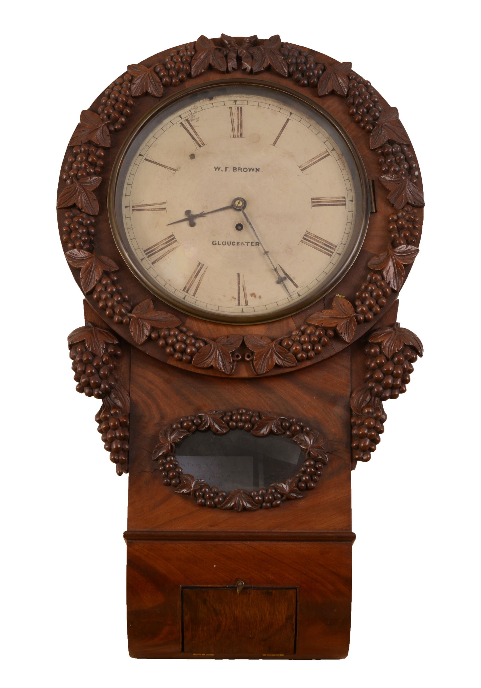 W.F. BROWN GLOUCESTER CARVED WALNUT WALL CLOCK (1 of 3)