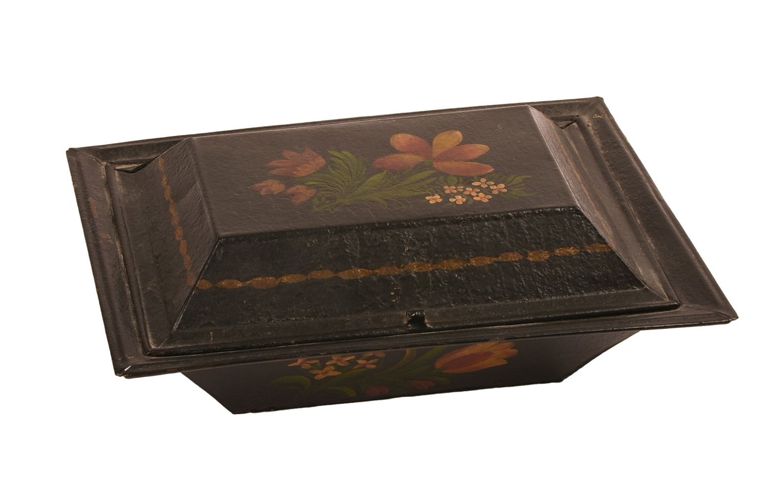 PAINTED TINWARE TRINKET BOX, ATTRIBUTED TO ZACHARIAH STEVENS SHOP. (1 of 6)