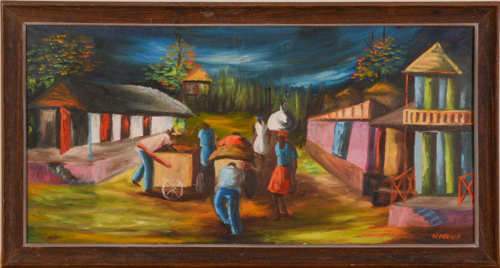 COLORFUL NIGHT TIME GENRE SCENE OIL ON CANVAS (1 of 3)