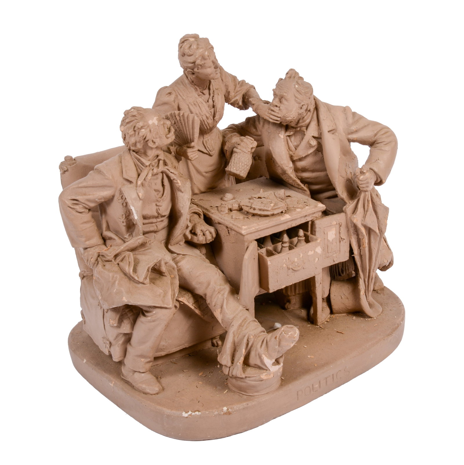 JOHN ROGERS AMERICAN SCULPTURE (1829-1904) POLITICS: Plaster, Rogers' work was popular with middle class art collectors in the 19th century, height 16.5 inches, few chips and cracks