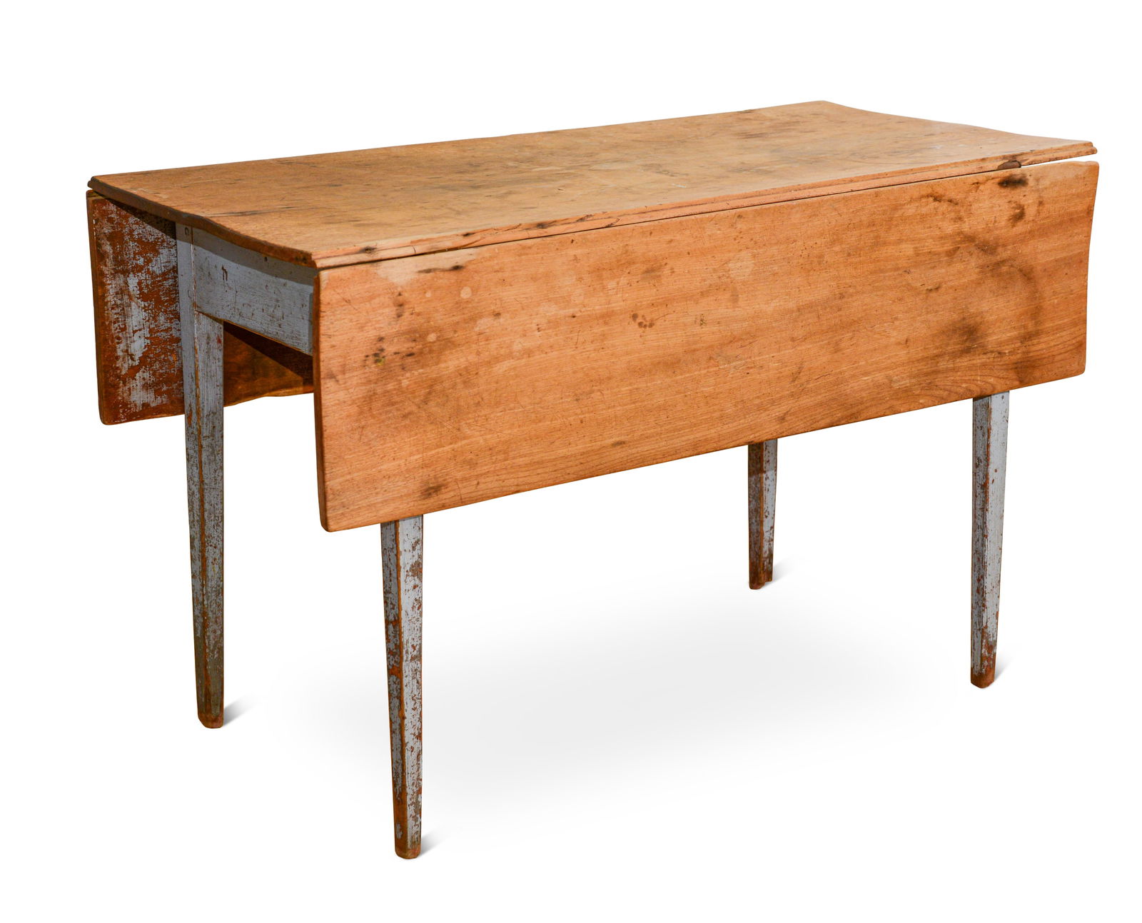 DROP LEAF PINE SIDE TABLE WITH VINTAGE BLUE PAINTED BASE (1 of 4)