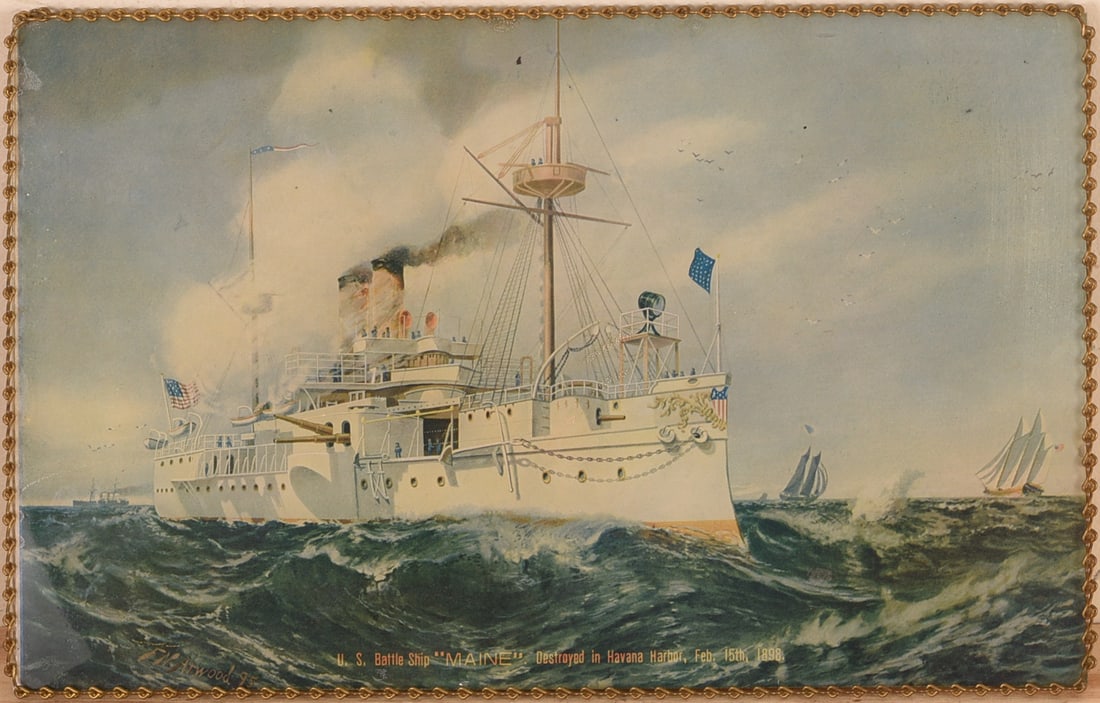 REVERSE PRINT ON GLASS OF THE USS MAINE (1 of 3)