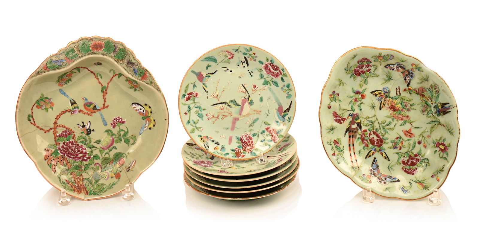 EIGHT CHINESE CELADON GROUND DISHES. (1 of 12)