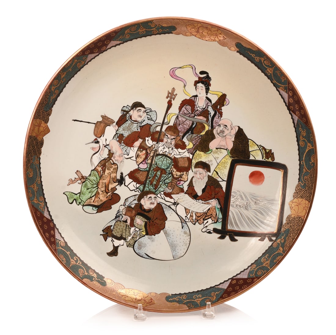 LARGE HAND-PAINTED JAPANESE CHARGER.: Diameter 17.75 inches. Good condition.