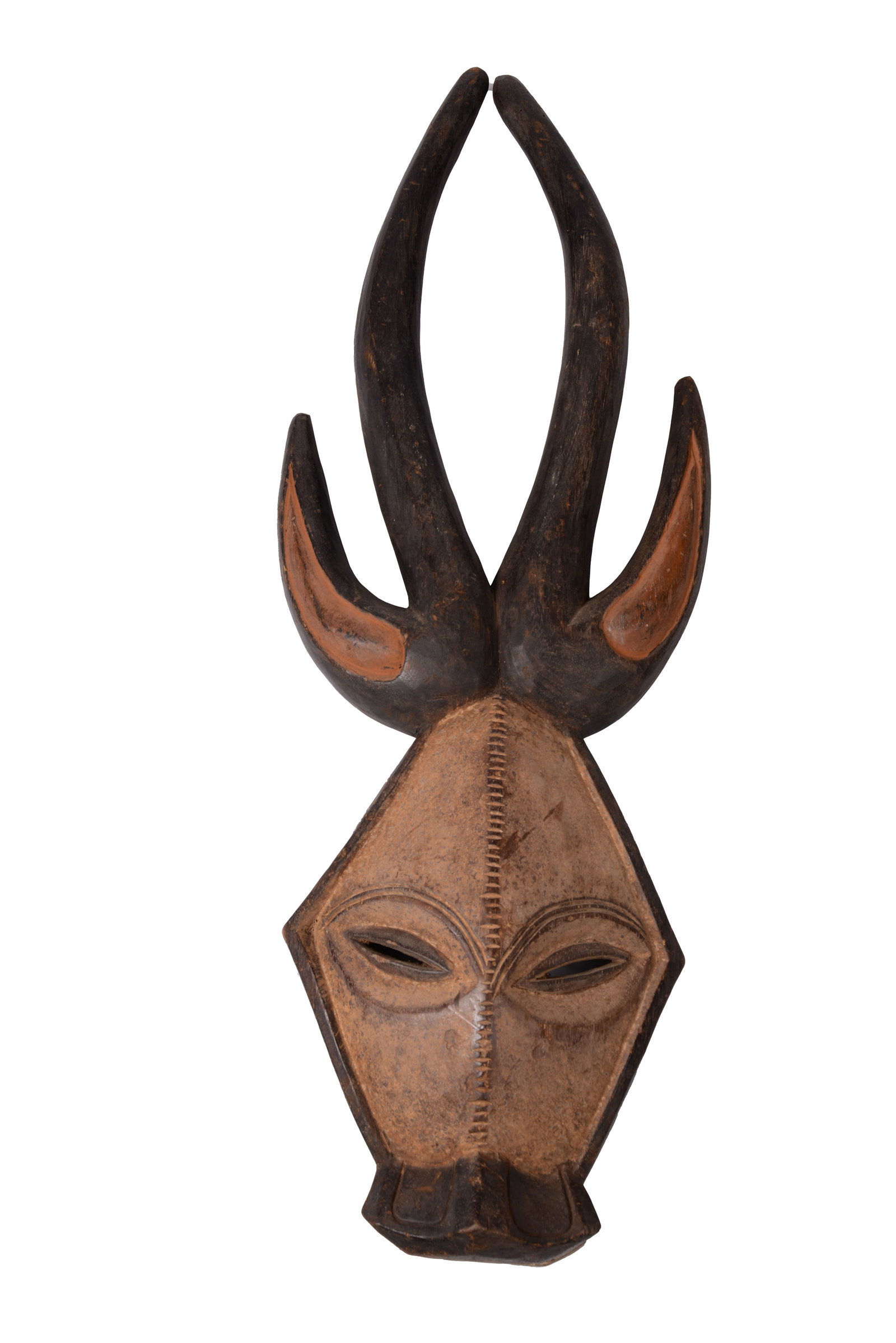 LARGE AFRICAN CARVED ANIMAL MASK.: 33 x 12 inches. Good condition.