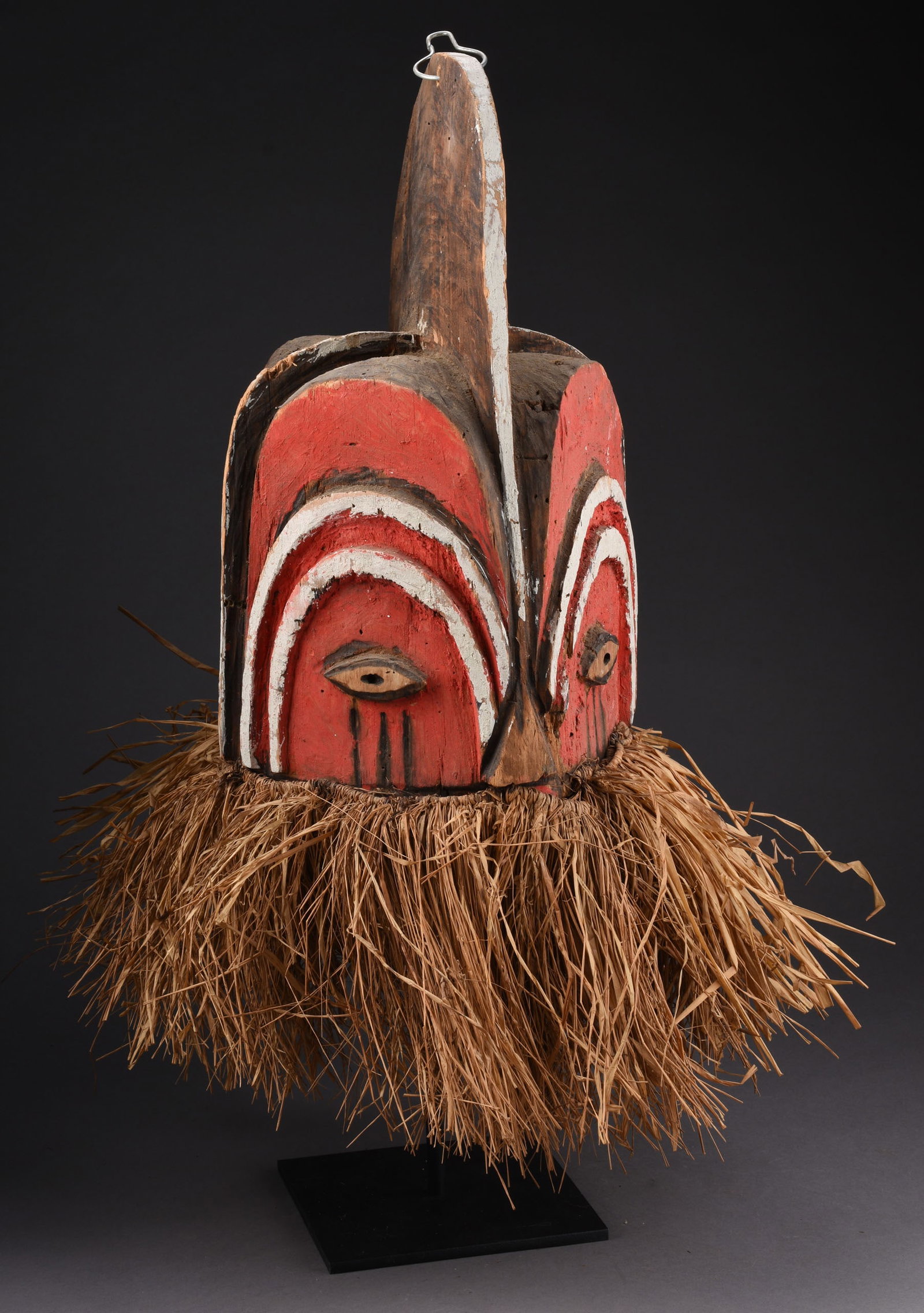 GABON INITIATION JANUS HEADDRESS 20TH CENTURY: Length 16 inches. Some wear, a couple small chips. This beautiful mask is really astonishing in performance, it is worn by the members of the secret society who dance in ceremonial occasions, their pr