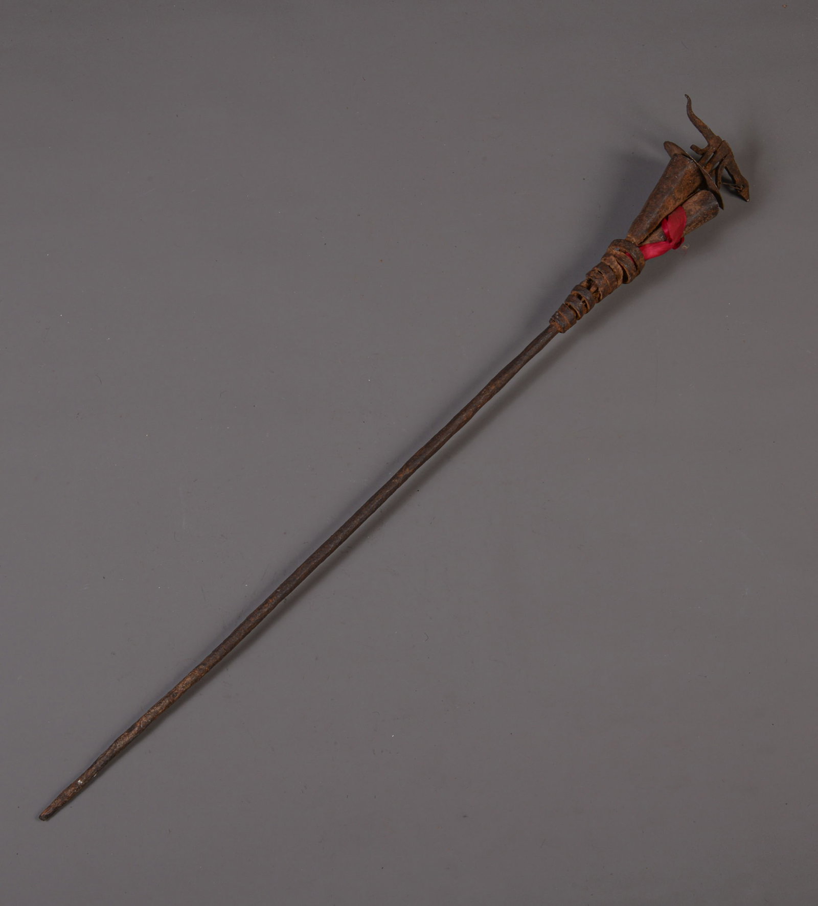 YORUBA MEDICINE STAFF WITH CHAMELEON: Length 36 inches.