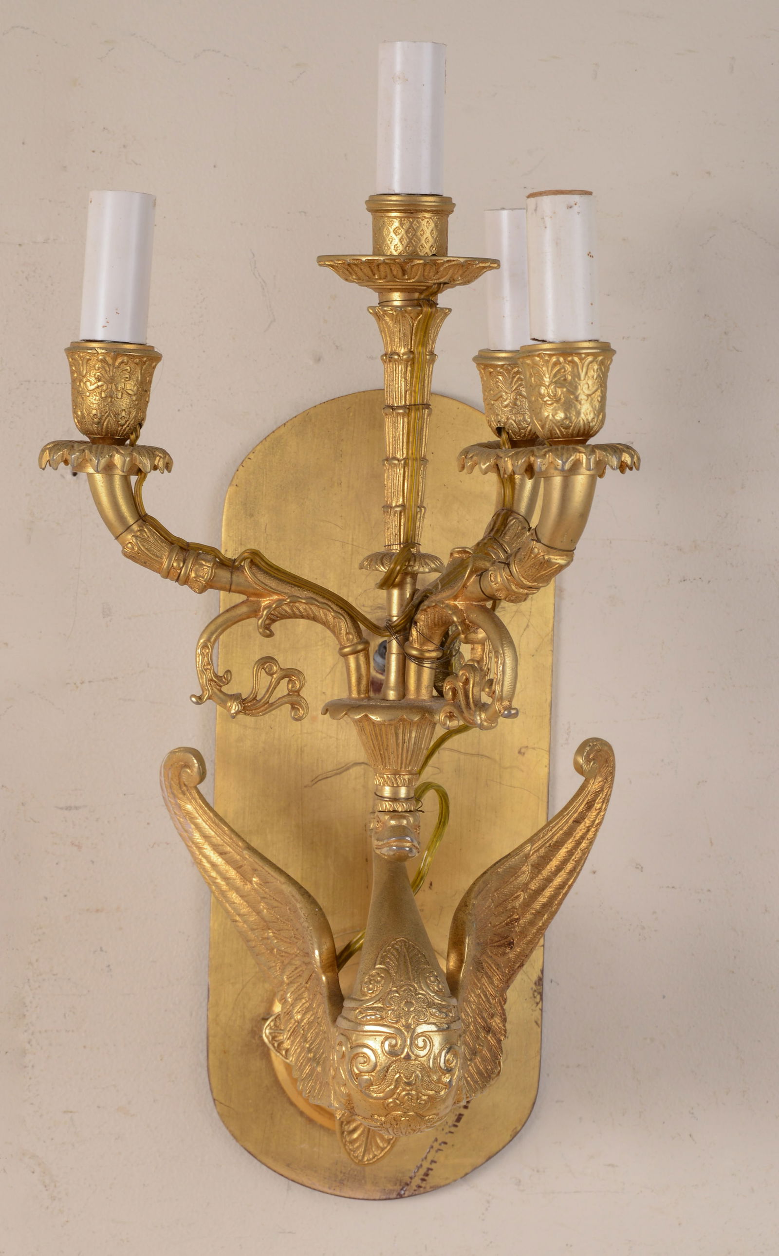 CONTINENTAL GILT BRONZE SWAN SCONCE. (1 of 4)