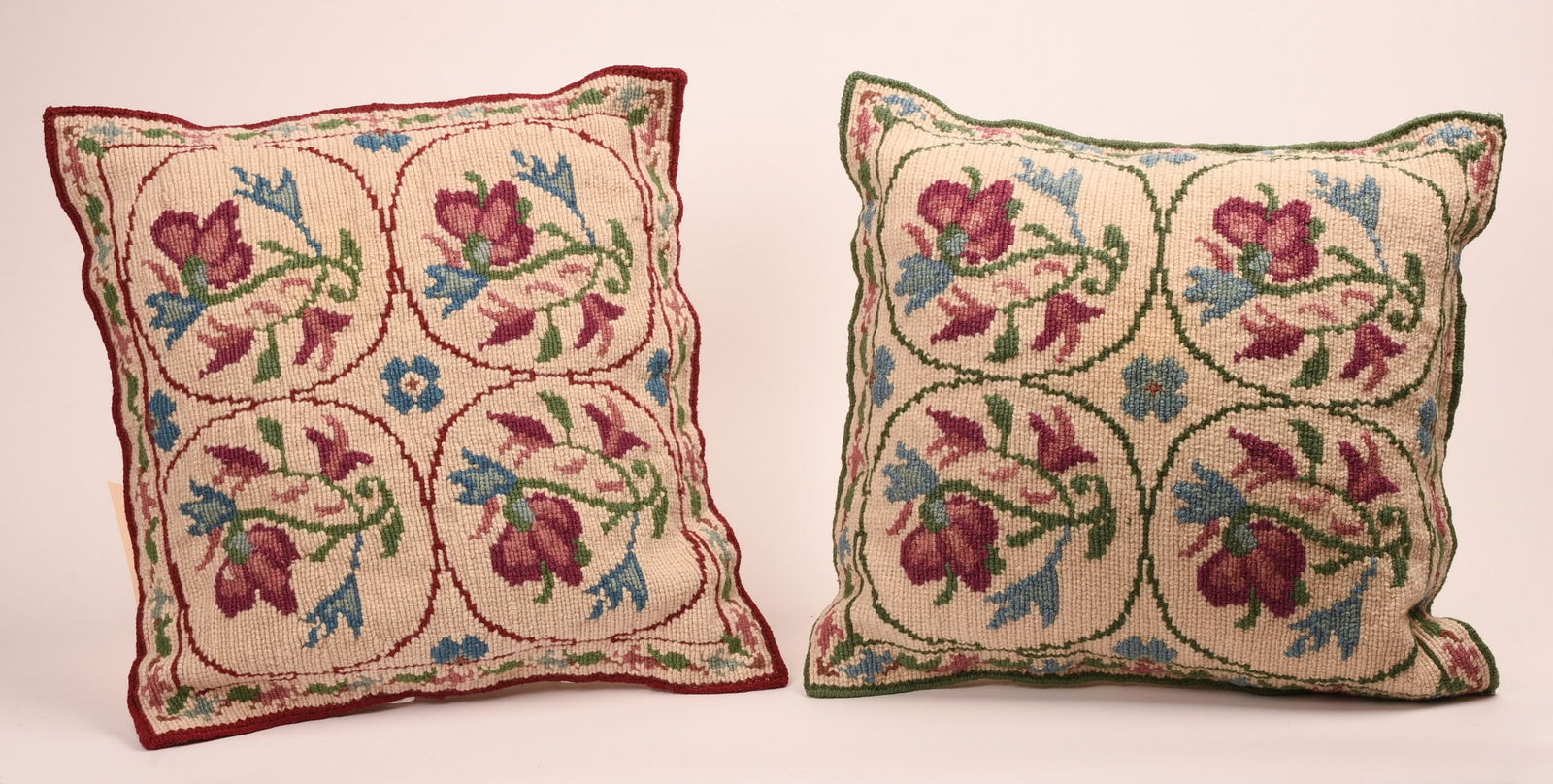 TWO GREEK NEEDLEPOINT PILLOWS. (1 of 4)