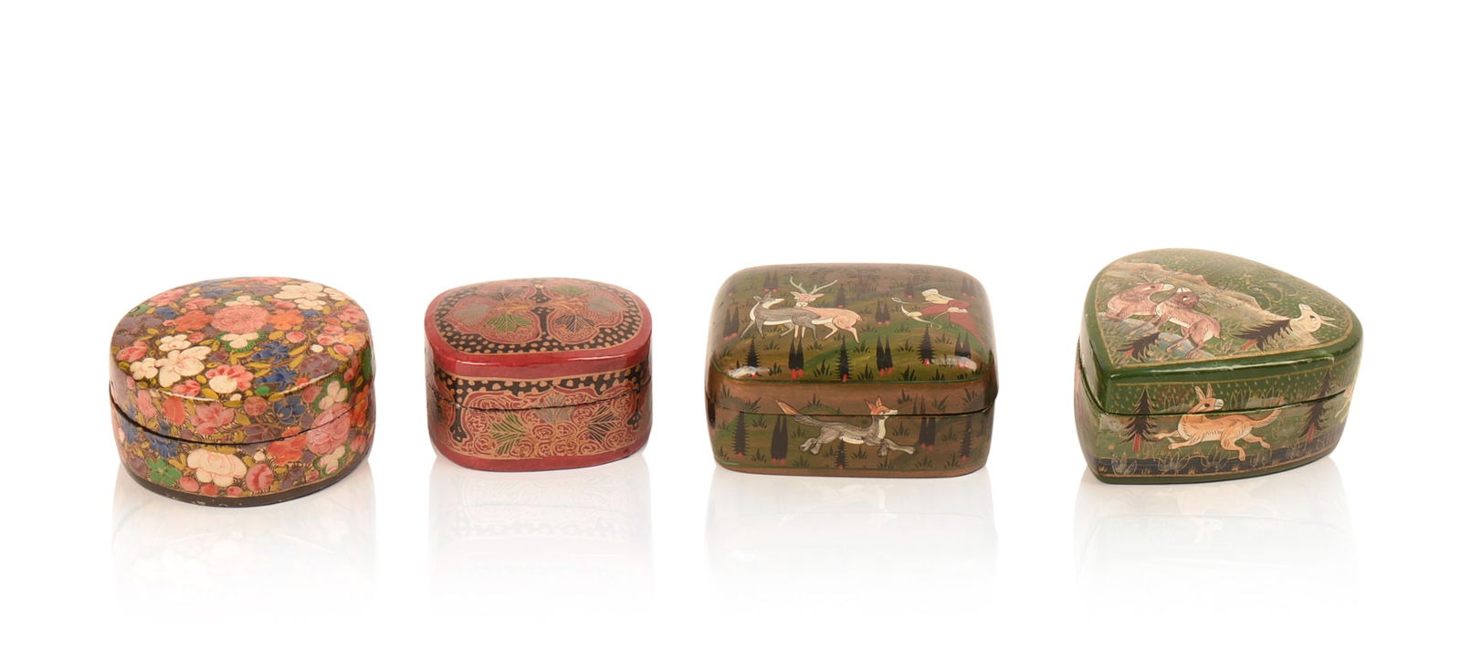 FOUR LACQUER PAINTED DRESSER BOXES. (1 of 6)