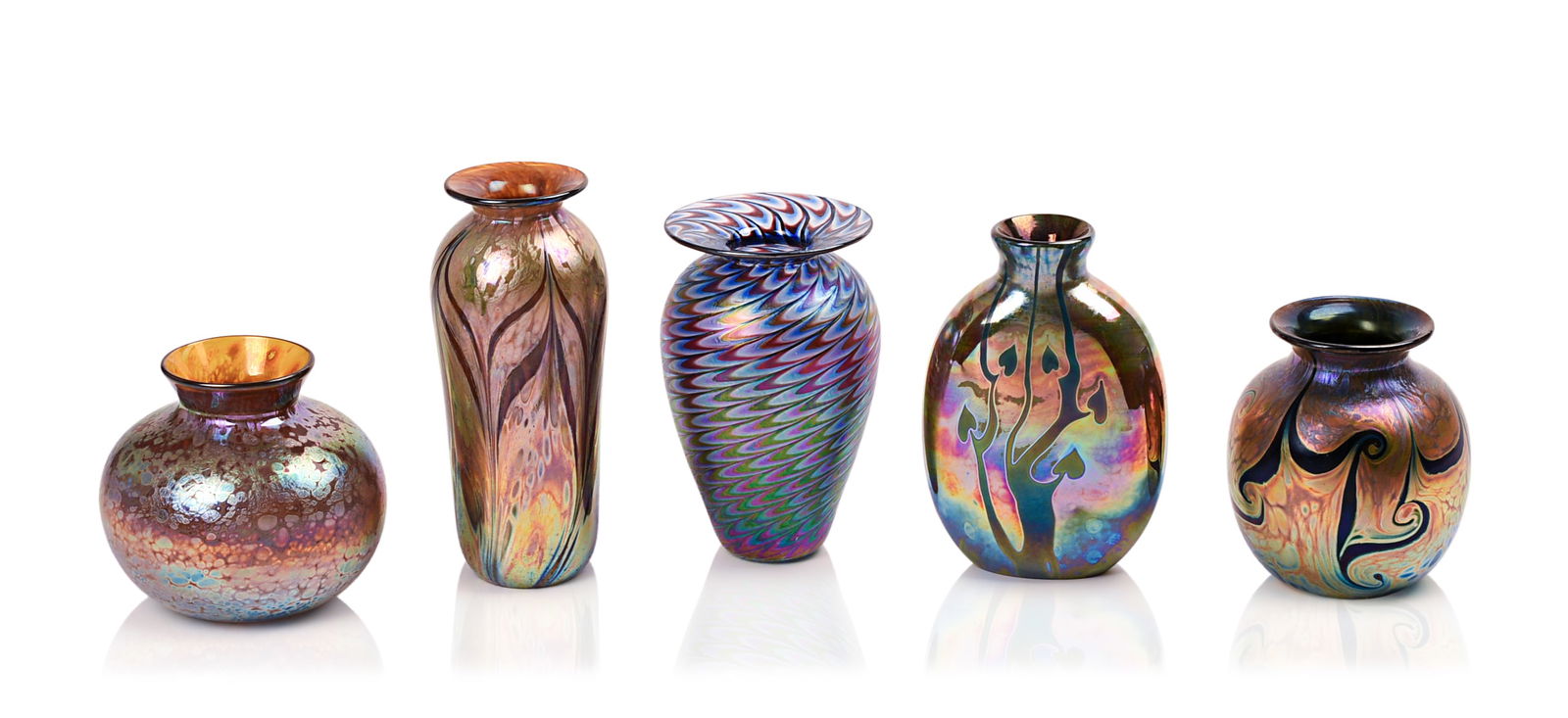 Four Kent Fiske Art Glass Vases. (1 of 8)