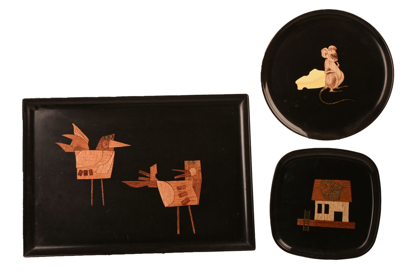 Three Mid Century Inlaid Trays By Couroc (1 of 3)