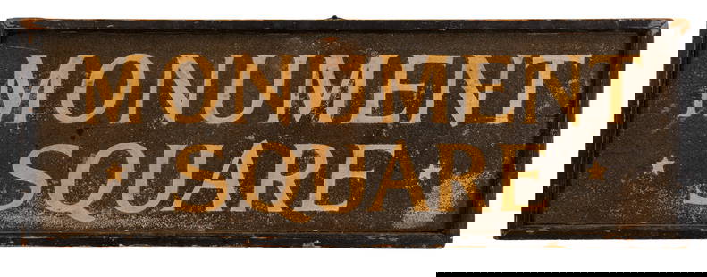 Monument Square Sign.: Portland, Maine. 19th century. 13 x 37.5 inches. Very good condition, some minor surface wear. SHIPPING: We offer very competitively priced in house shipping for all items in this sale. Please