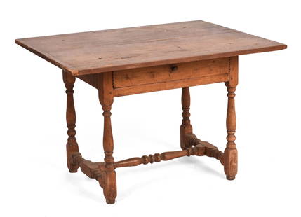 Early New England Tavern Table.: Height 28 inches, top 38.5 x 28 inches. Top detached, some age cracks, wear as expected with age. SHIPPING: We offer very competitively priced in house shipping for all items in this sale. Please