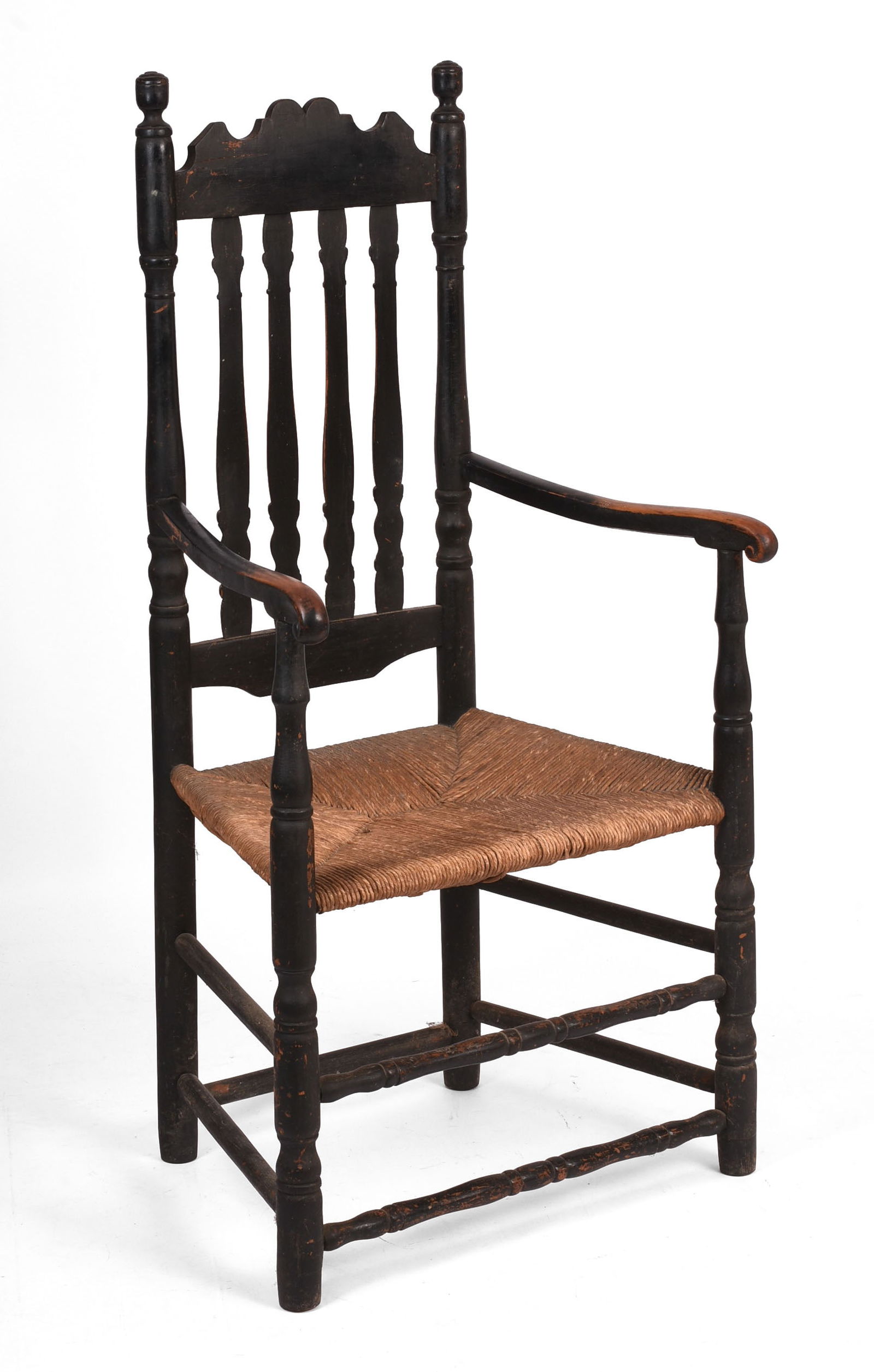 Early American Bannister Back Armchair in Black Paint. (1 of 5)