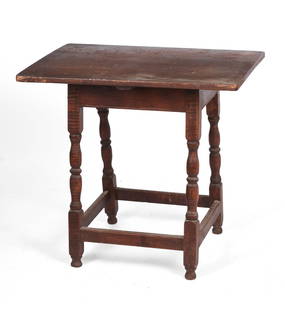 Early American Tap Table.: Height 26 inches, top 27.5 x 18.5 inches. Replaced top, some minor age-related wear. SHIPPING: We offer very competitively priced in house shipping for all items in this sale. Please contact us for