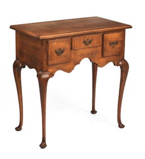 19th C. Tiger Maple Queen Anne Lowboy.: Having three small drawers. Height 28 1/2 inches, width 28 inches, depth 15 1/2 inches. SHIPPING: We offer very competitively priced in house shipping for all items in this sale. Please contact us for