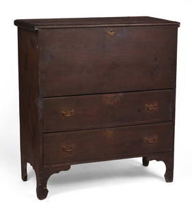 New England Pine Two Drawer Blanket Chest.: Height 42 inches, width 38 inches, depth 17 inches. Retains original snipe hinges and hardware. Repaired breaks to front legs, nice old surface. SHIPPING: We offer very competitively priced in house s