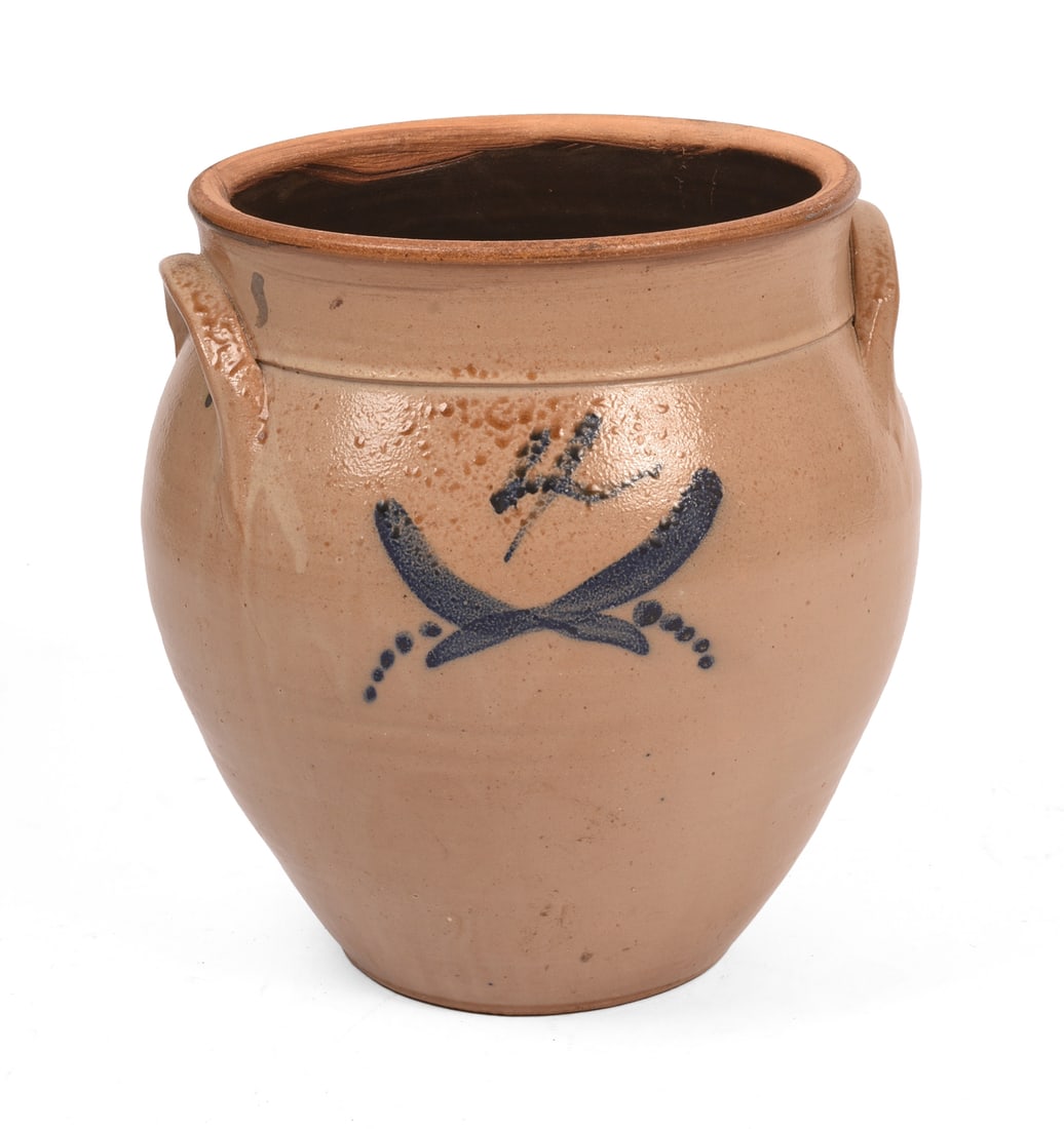 Stoneware Crock With Cobalt Blue Decoration.: Height 13 inches, diameter 10 inches. Good condition. SHIPPING: We offer very competitively priced in house shipping for all items in this sale. Please contact us for a quote.