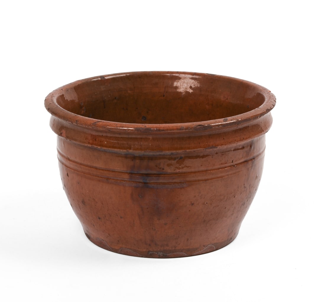 New England Redware Bowl.: Height 4 inches, diameter 6.5 inches. A few small chips. SHIPPING: We offer very competitively priced in house shipping for all items in this sale. Please contact us for a quote.