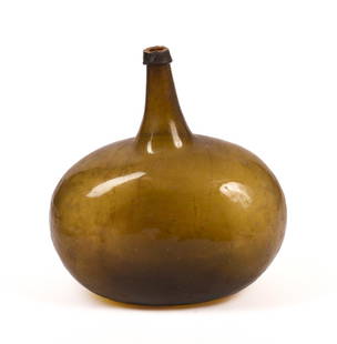 Large Green Glass Demijohn Bottle.: Height 17 inches. Good condition, some minor chips, hairline crack to one side. SHIPPING: We offer very competitively priced in house shipping for all items in this sale. Please contact us for a quote
