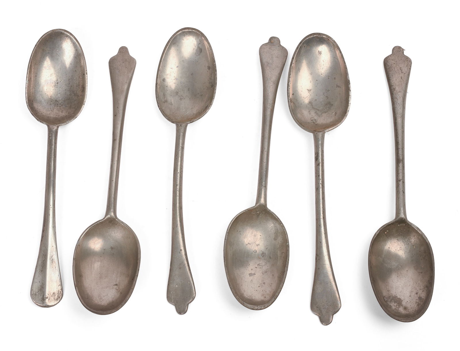 Six Pewter Tablespoons.: One marked P. Revere Mem Assn. Lengths 7.5 inches. SHIPPING: We offer very competitively priced in house shipping for all items in this sale. Please contact us for a quote.