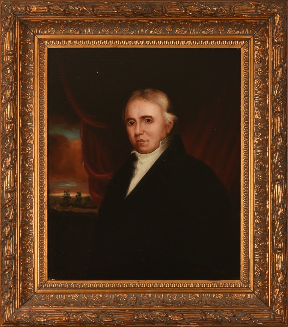 19th Century American School Portrait of a Man.: Oil on canvas in a later frame. Stretcher 24 x 20 inches, frame 33 x 29 inches. Relined, stretcher replaced, professionally cleaned. SHIPPING: We offer very competitively priced in house shipping for 