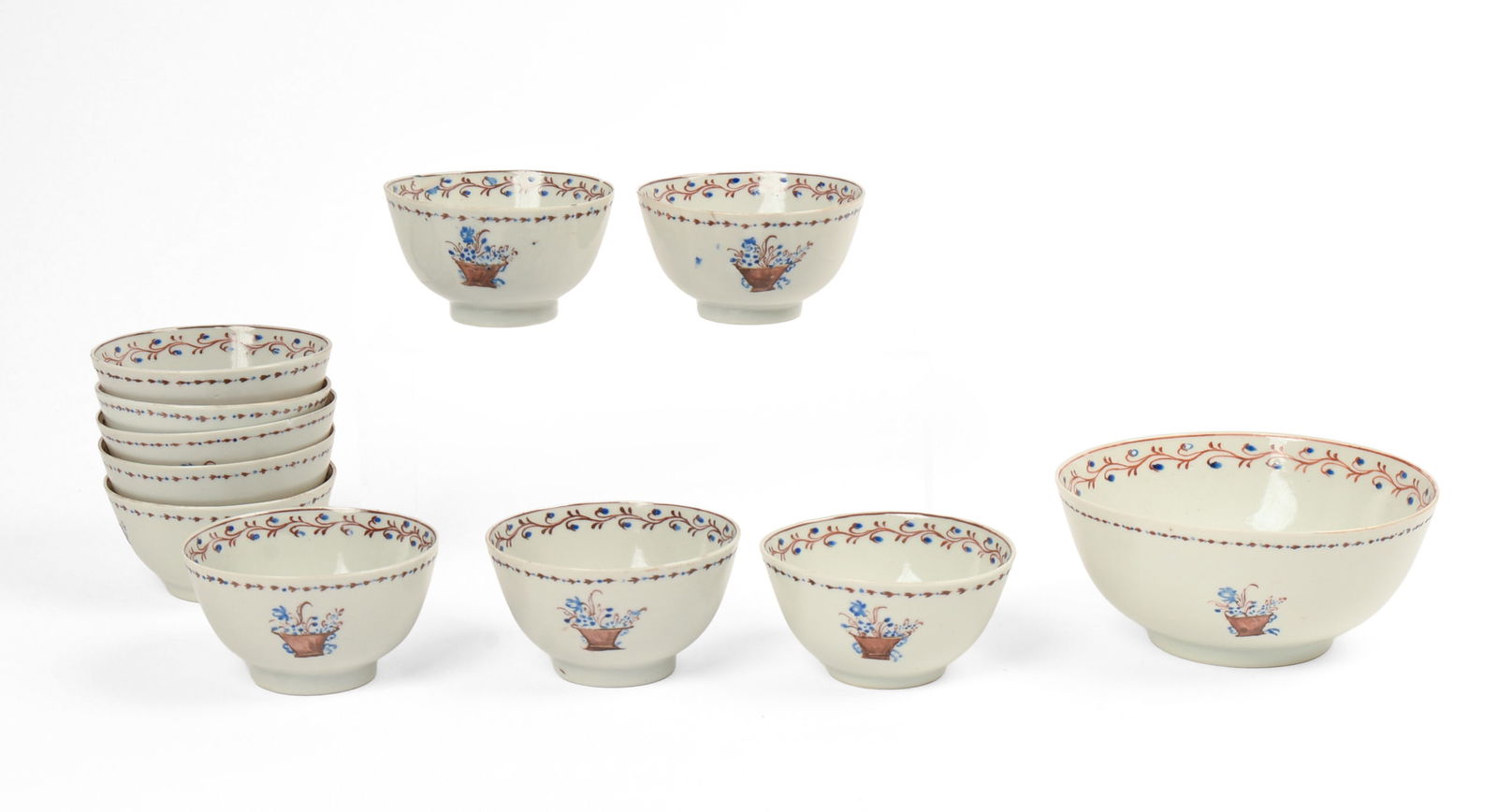 Ten Chinese Export Porcelain Cups and a Bowl. (1 of 3)