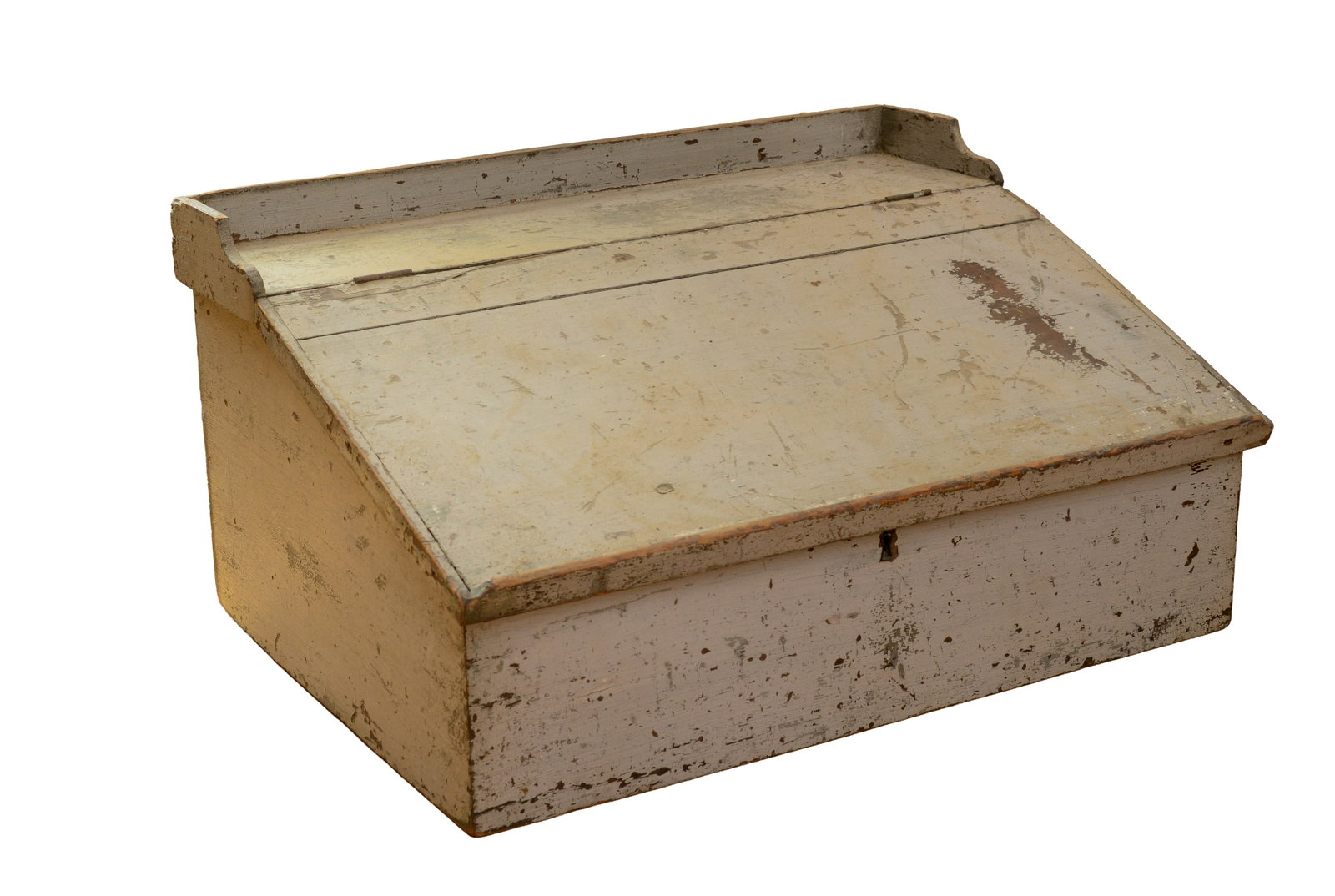 New England Pine Shopkeeper's Desk in Blue Paint.: 15 x 28.5 x 20 inches. Some paint loss, surface scratches, a few minor losses to edges. SHIPPING: We offer very competitively priced in house shipping for all items in this sale. Please contact us for