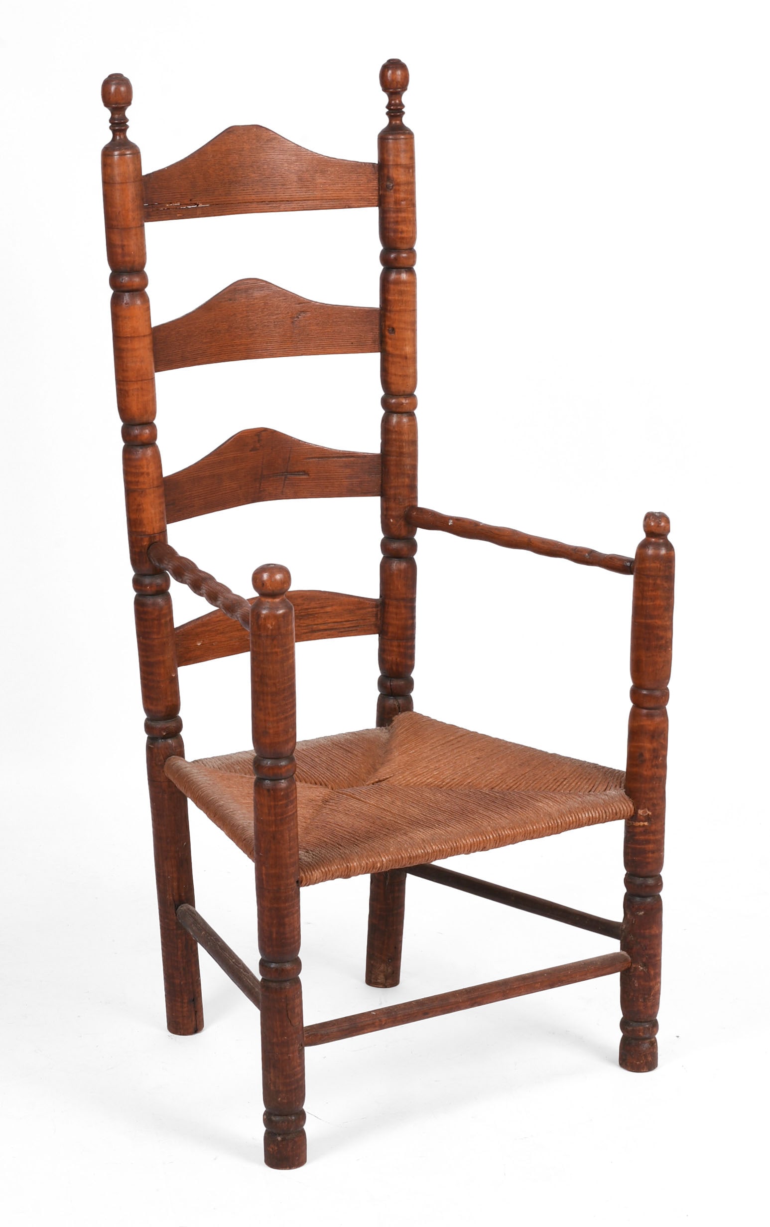 Early New England Tiger Maple Armchair. (1 of 5)