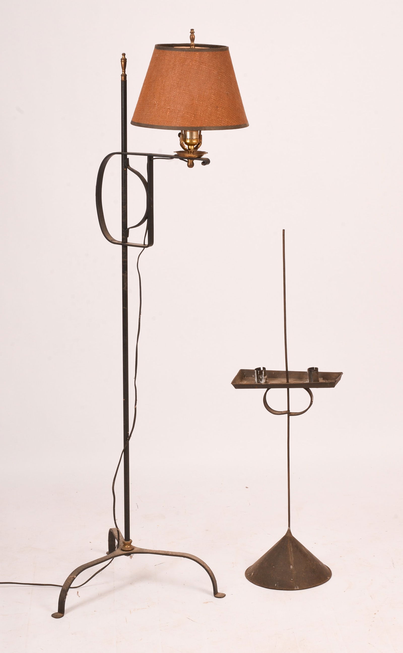 Wrought Iron Adjustable Floor Lamp and a Two-Light Adjustable Candlestick. (1 of 2)