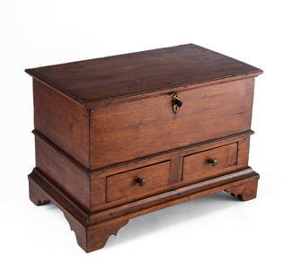 American Chippendale Walnut Miniature Blanket Box.: With two drawers. Height 12 inches, width 16.5 inches, depth 9.75 inches. Two small repairs to sides, a few age crecks, overall in very good condition. SHIPPING: We offer very competitively priced in
