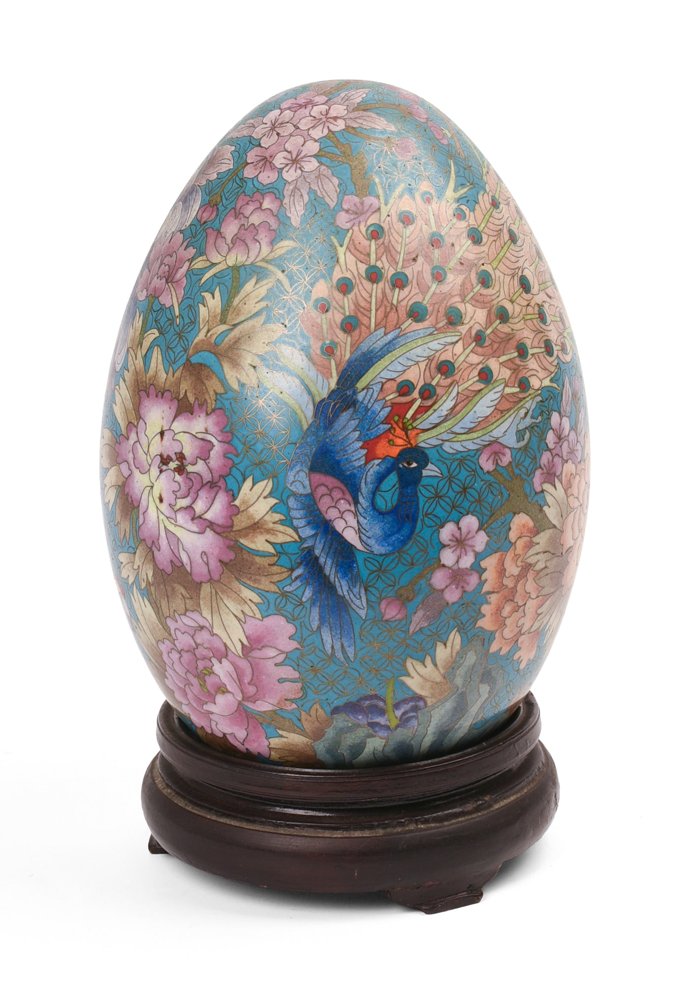 Large Cloissone Egg.: On a stand. Overall height 12 inches. Excellent condition. SHIPPING: We offer very competitively priced in house shipping for all items in this sale. Please contact us for a quote.