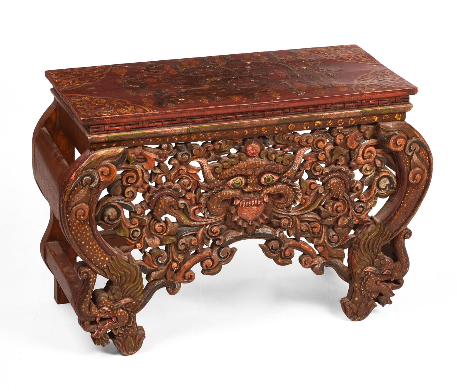 Tibetan Carved and Painted Low Table. (1 of 8)