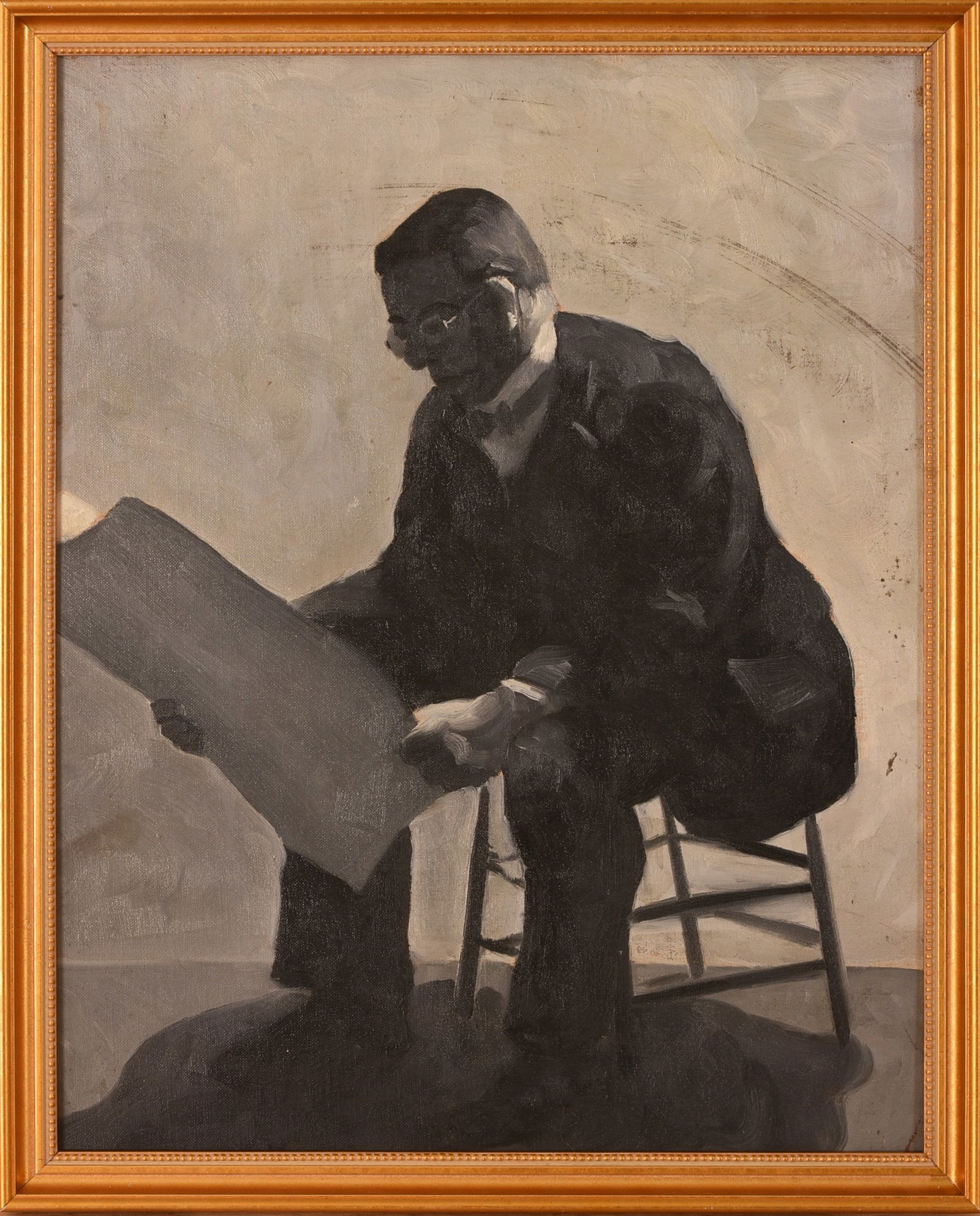 Painting of Teddy Roosevelt Reading a newspaper. (1 of 2)