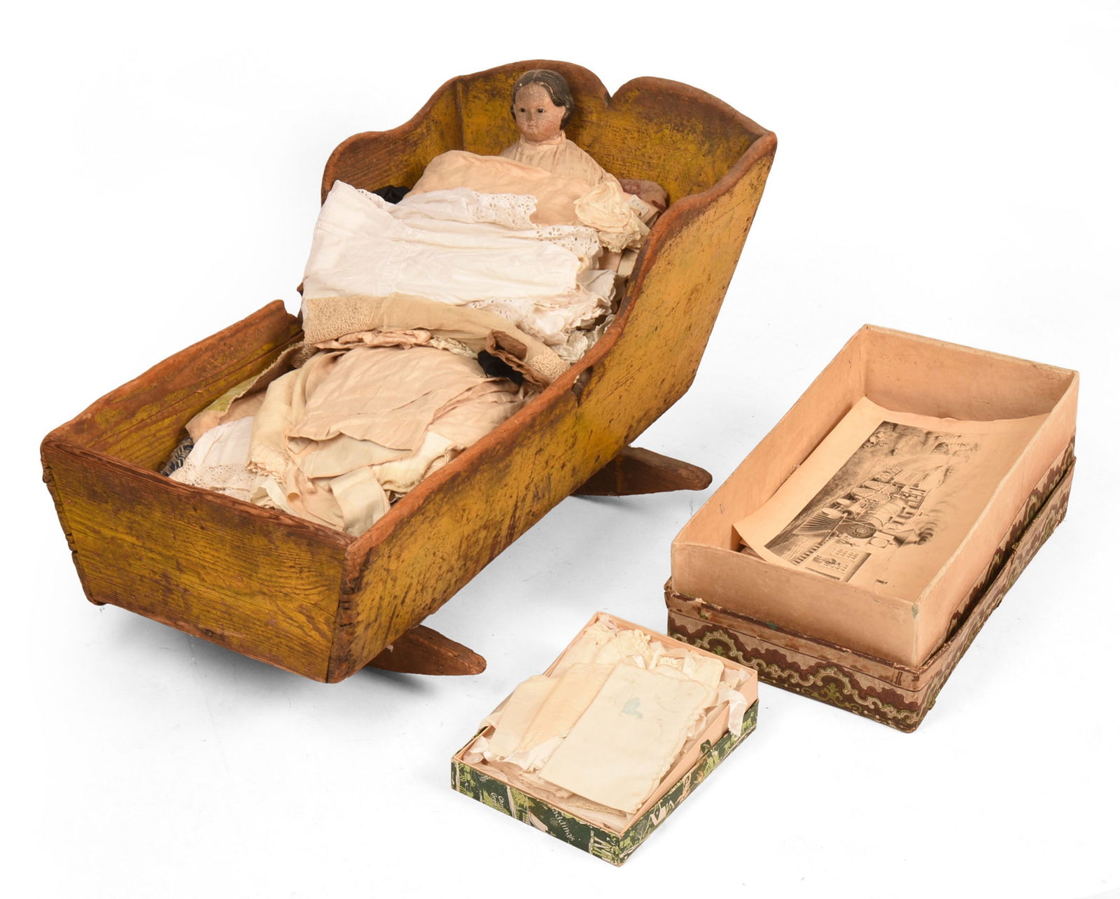 Early New England Pine Cradle in Yellow Paint. (1 of 12)