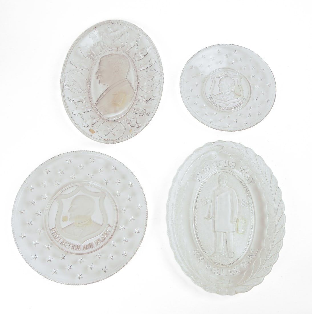 Four Pressed Glass President Plates. (1 of 3)