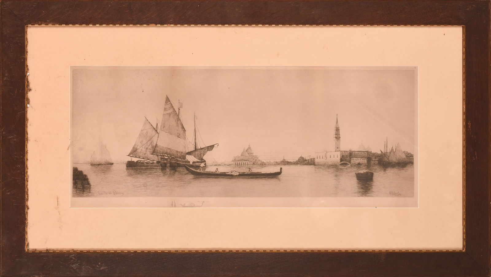 H.B. Harte Engraving of Venice: Image 12.5 x 33 inches. Framed, 27 x 47 inches. Some dirt on mat. SHIPPING: We offer very competitively priced in house shipping for all items in this sale. Please contact us for a quote.